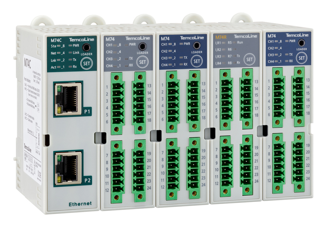 Example of M74C connected to M74 series control and I/O modules
